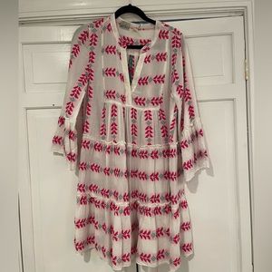 Women’s Embroidered Pink and Green Boho Dress